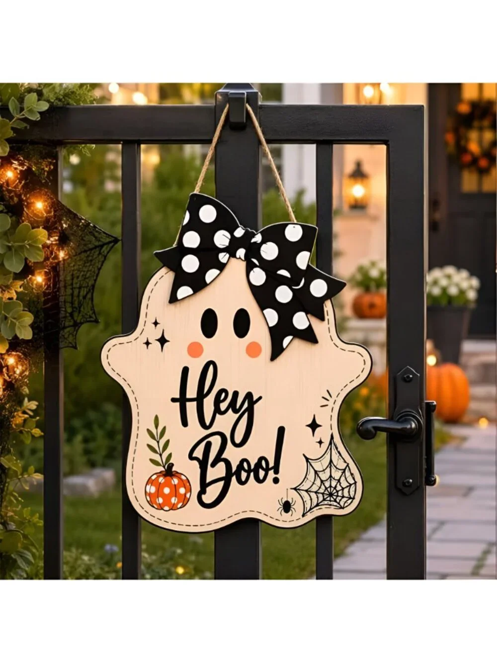 Halloween Party Decorations - Hey Boo Wooden Ghost Sign for Front Door